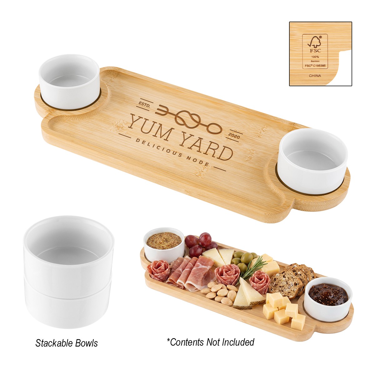 Picture of Bamboo Serving Tray With Porcelain Bowls