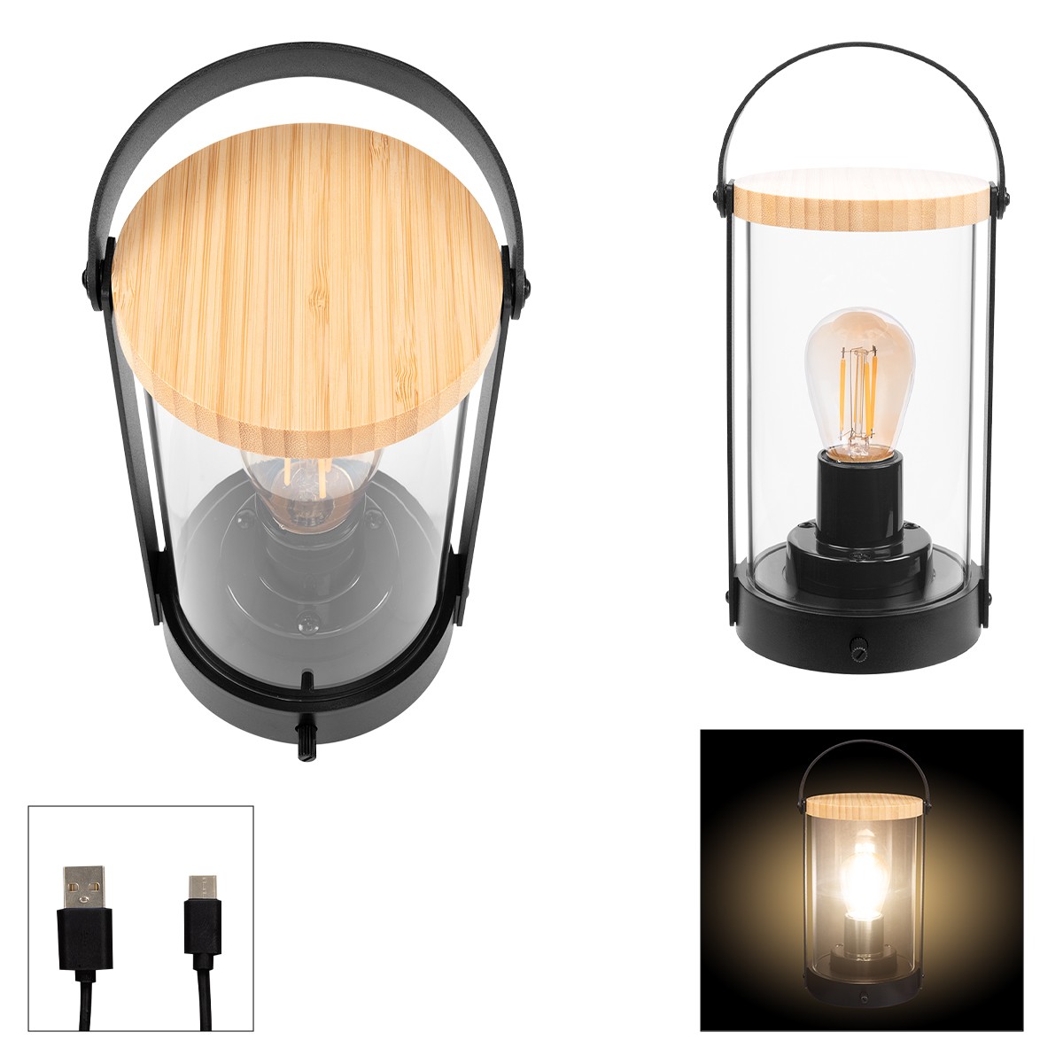 Picture of Vintage Bamboo Rechargeable Lantern With Handle