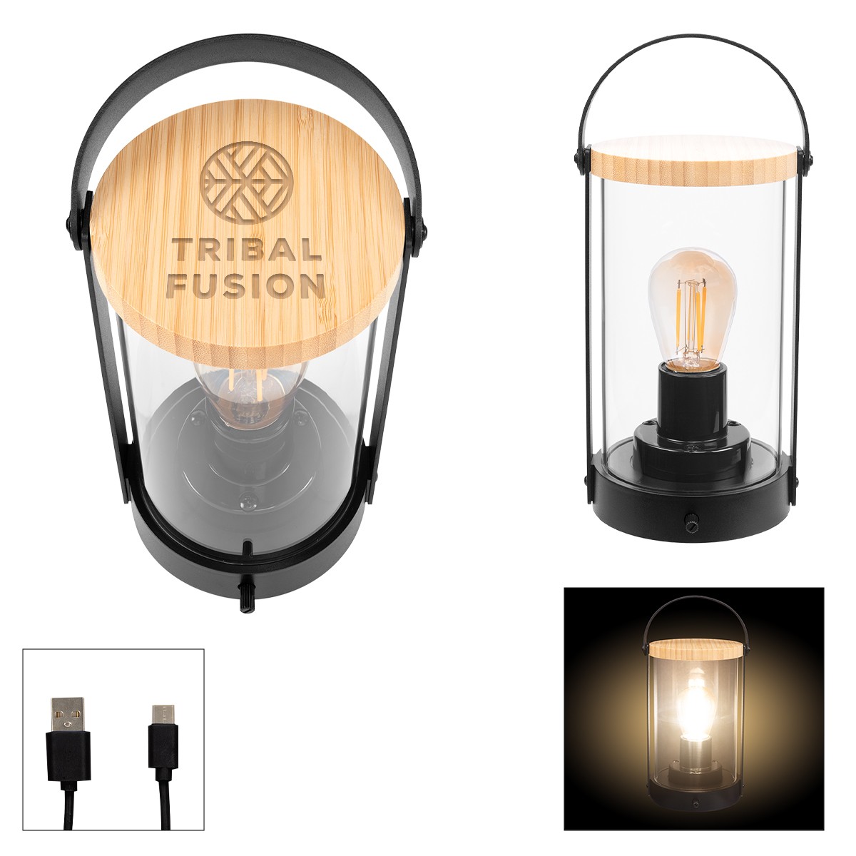 Picture of Vintage Bamboo Rechargeable Lantern With Handle