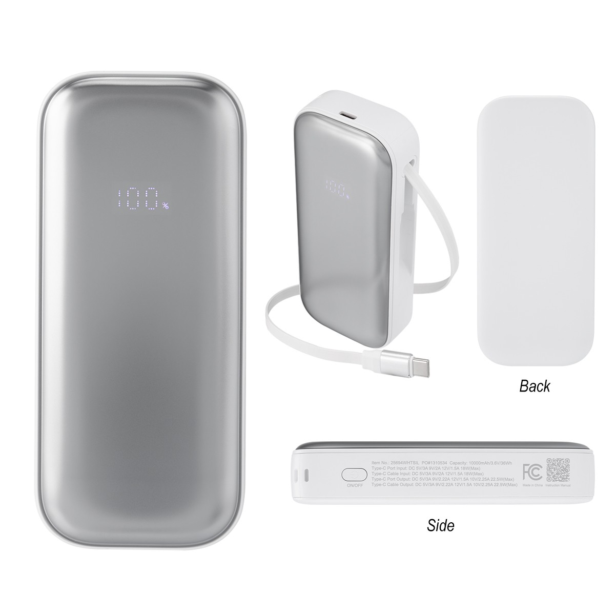Picture of 10,000 Mah Power Bank With Retractable Type-c Cable