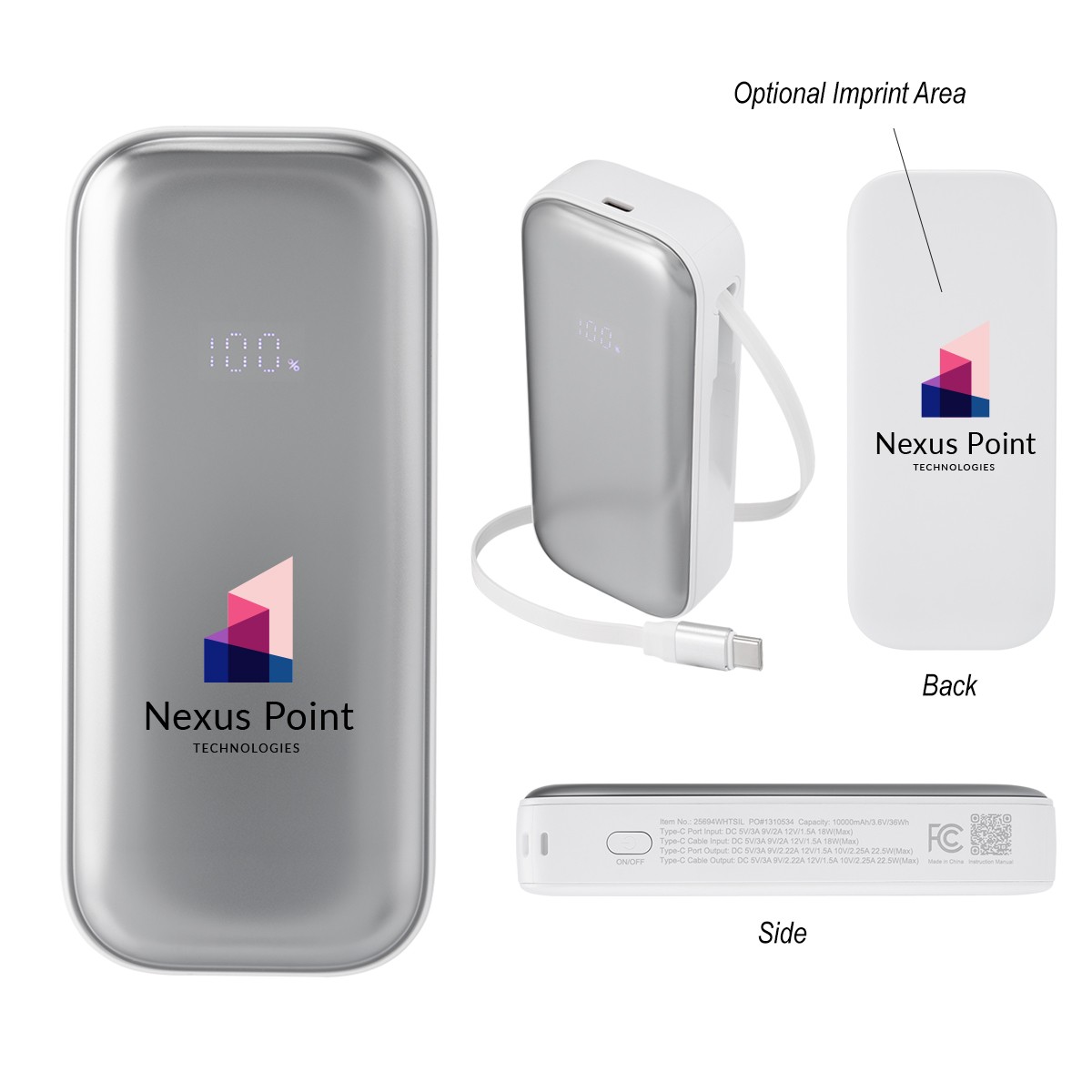 Picture of 10,000 Mah Power Bank With Retractable Type-c Cable