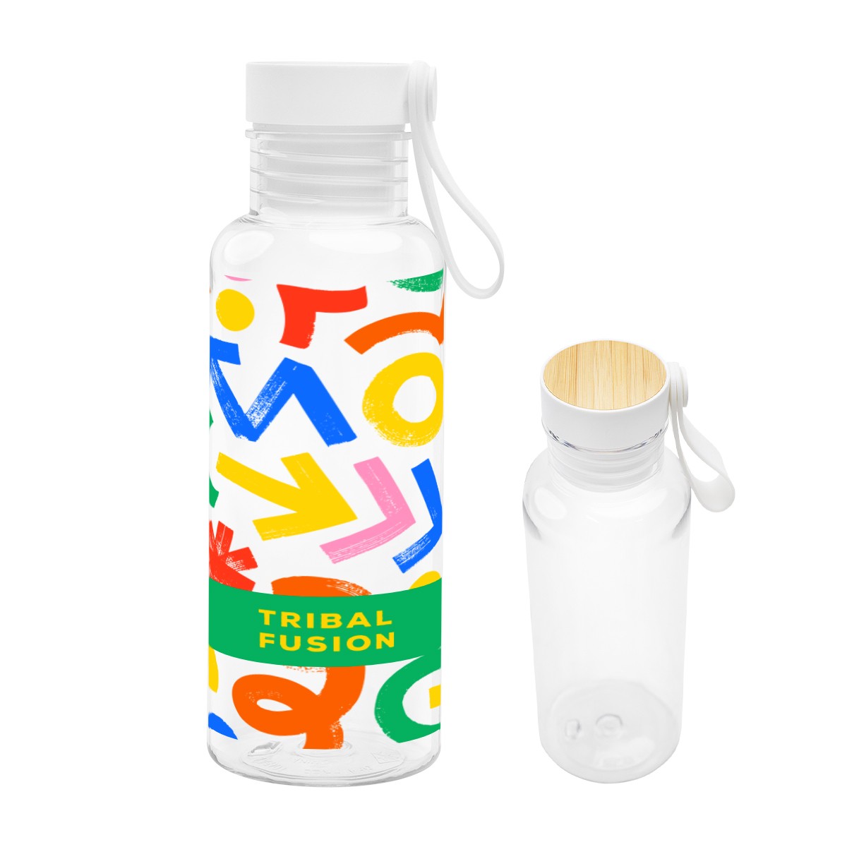 Picture of 20 Oz. Full Color Cade Rpet Bottle With Bamboo Accent Lid And Silicone Easy Carry Handle