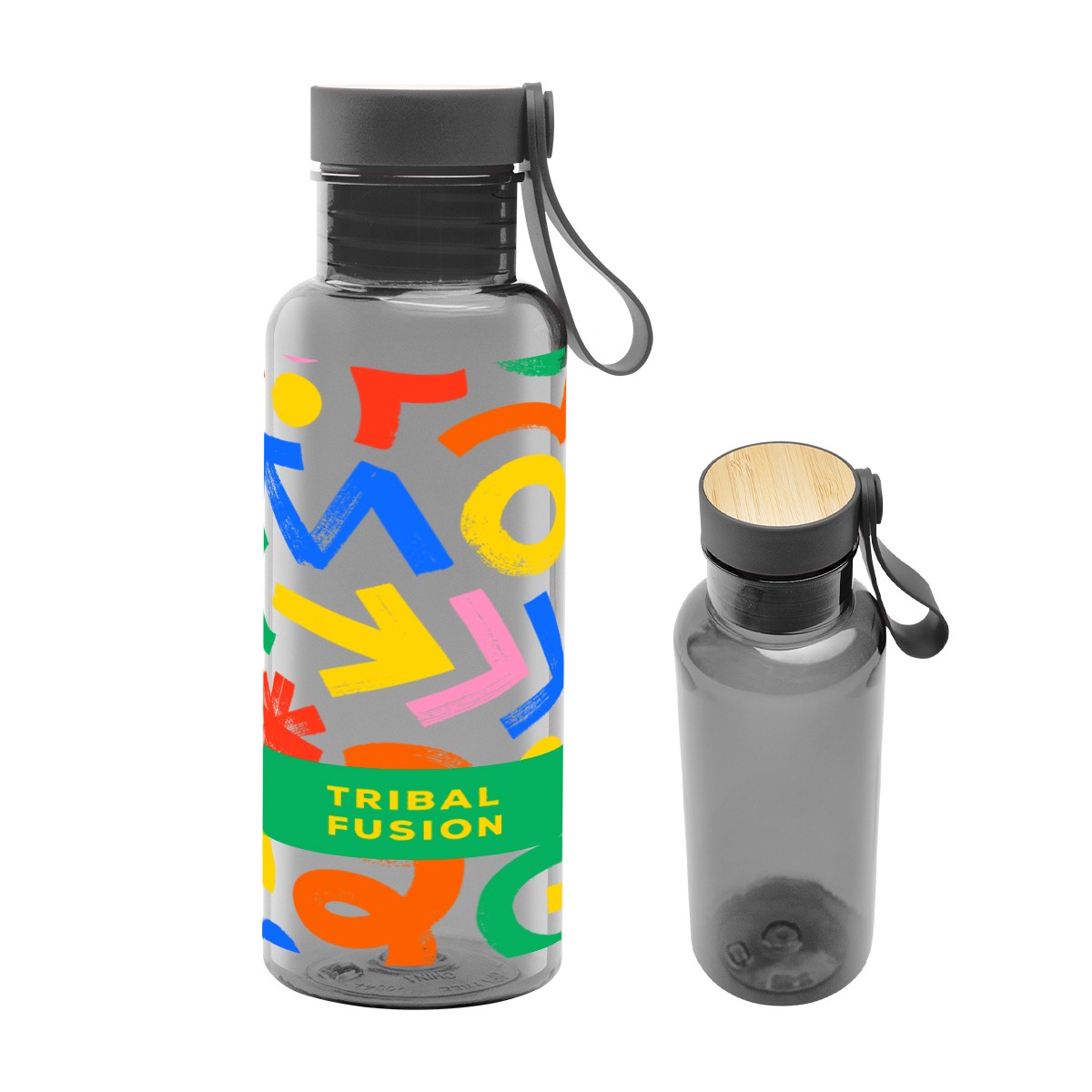 Picture of 20 Oz. Full Color Cade Rpet Bottle With Bamboo Accent Lid And Silicone Easy Carry Handle