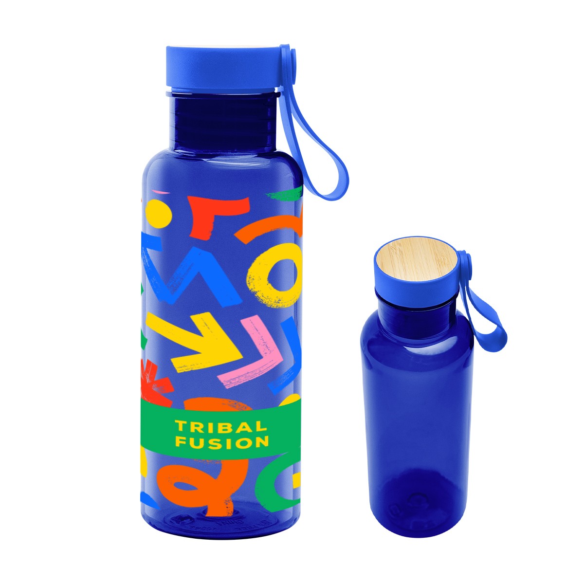 Picture of 20 Oz. Full Color Cade Rpet Bottle With Bamboo Accent Lid And Silicone Easy Carry Handle