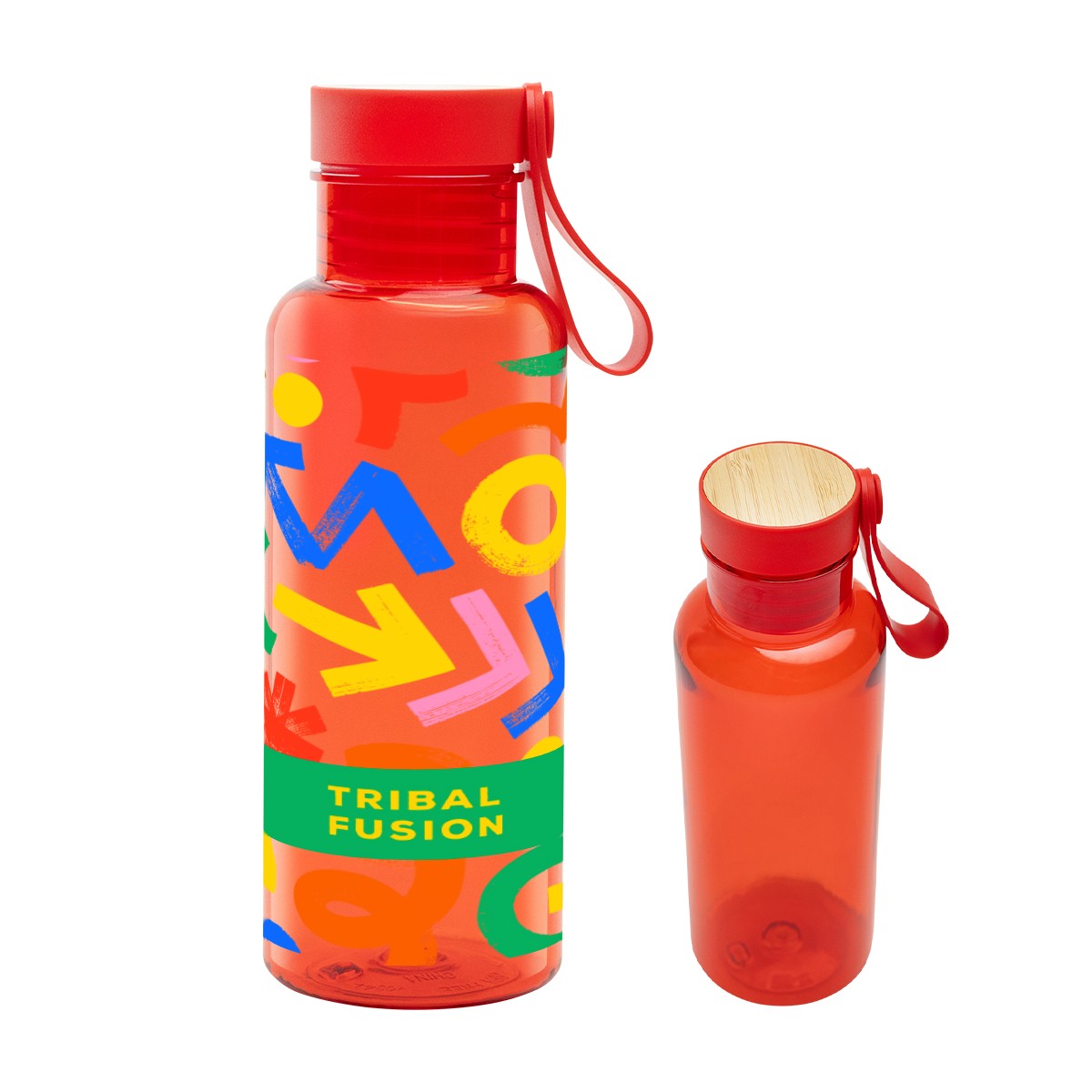 Picture of 20 Oz. Full Color Cade Rpet Bottle With Bamboo Accent Lid And Silicone Easy Carry Handle