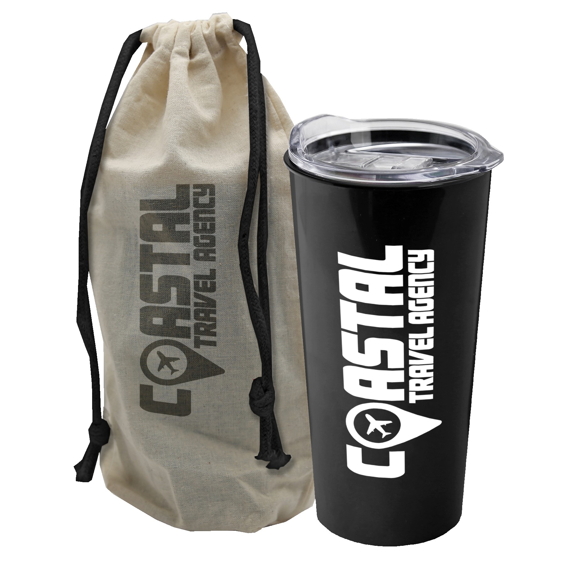 Picture of Garyline® Explore Tumbler with Slider Lid in a Cotton Bag - 18 oz.