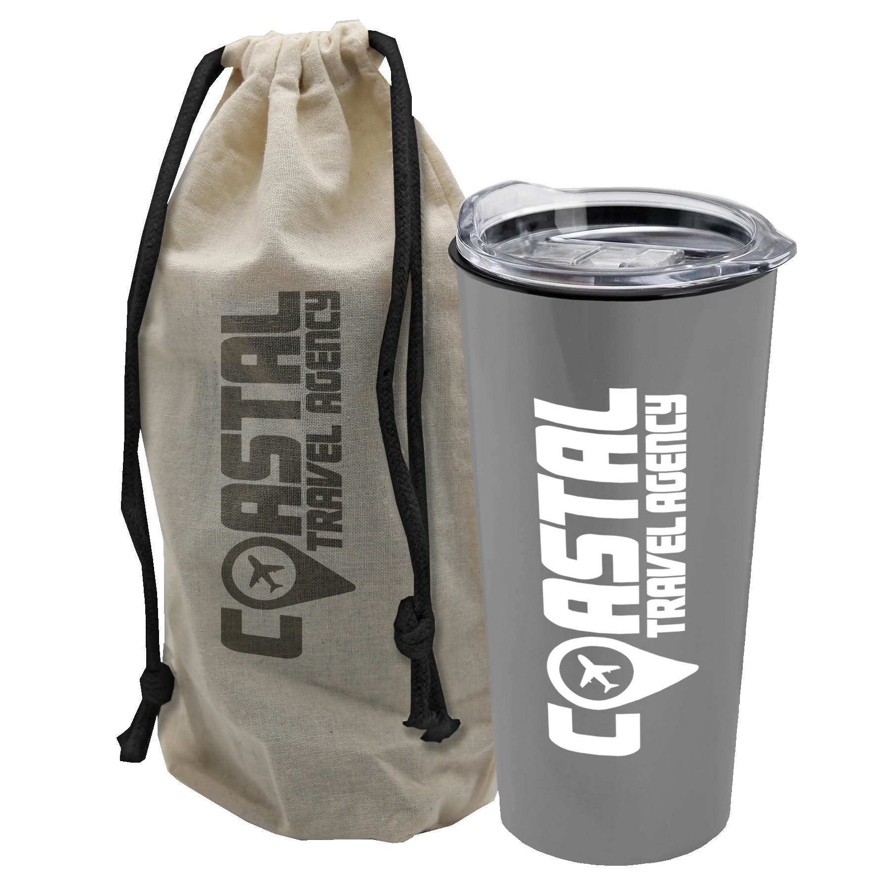 Picture of Garyline® Explore Tumbler with Slider Lid in a Cotton Bag - 18 oz.