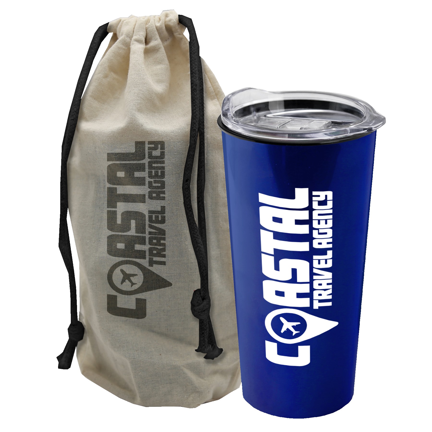 Picture of Garyline® Explore Tumbler with Slider Lid in a Cotton Bag - 18 oz.