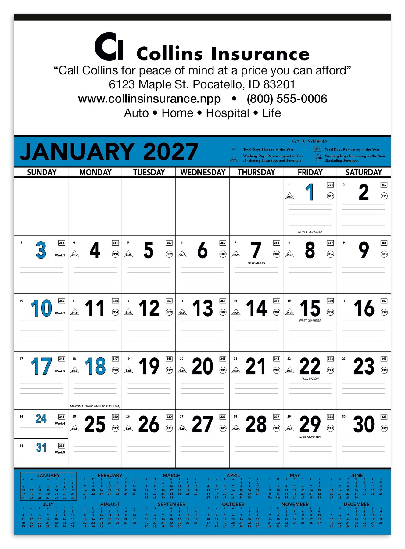 Picture of Triumph® Calendars Blue & Black Contractor Memo Calendar