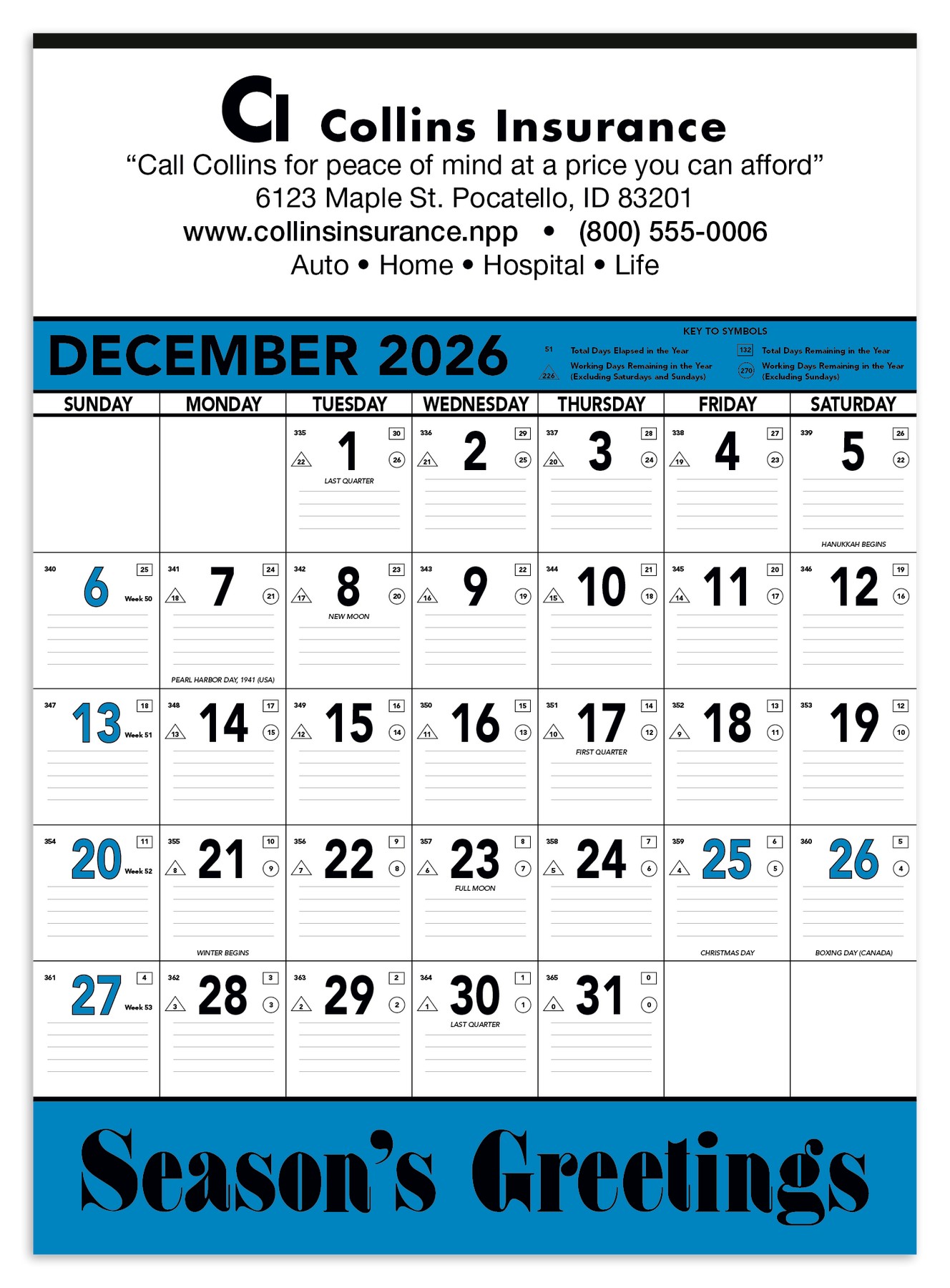 Picture of Triumph® Calendars Blue & Black Contractor Memo Calendar