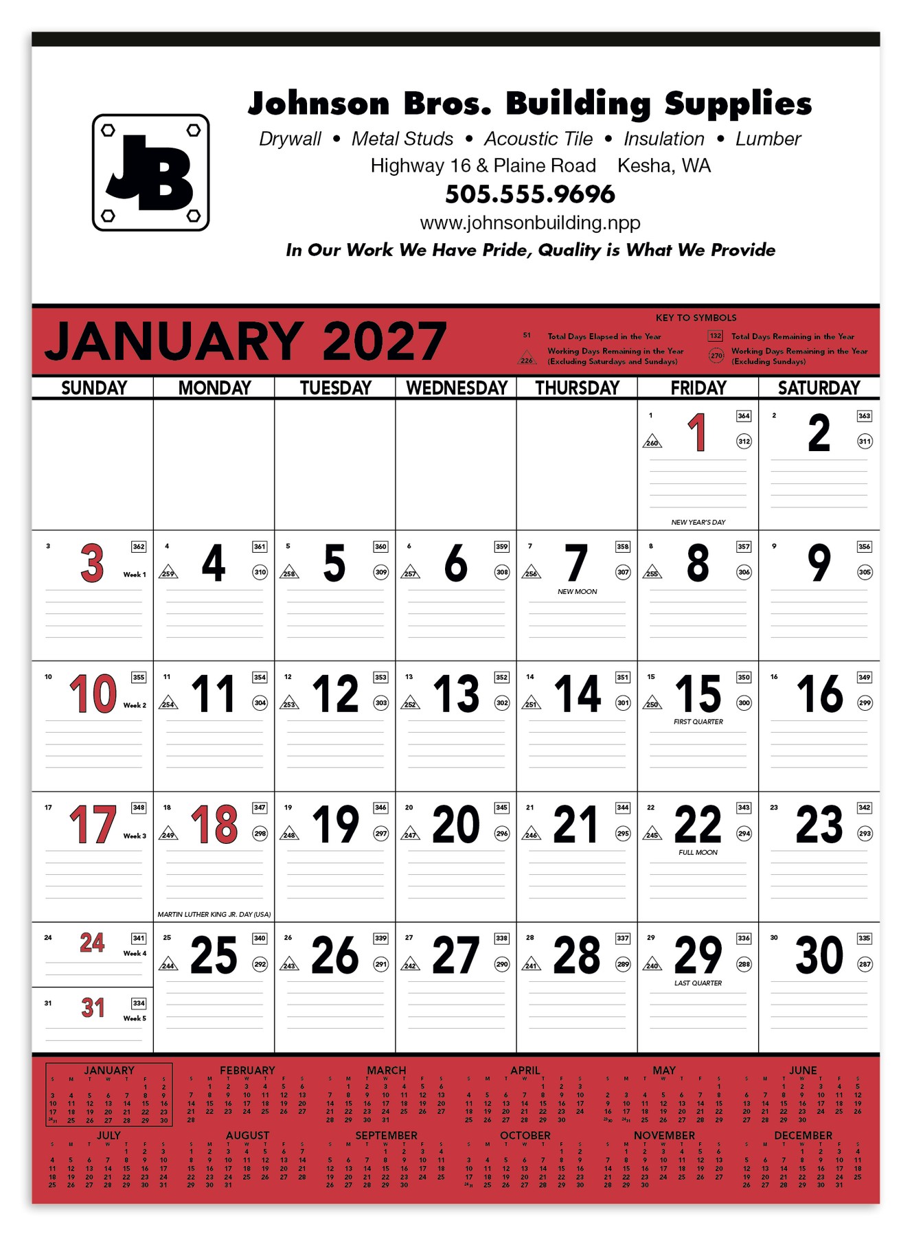 Picture of Triumph® Calendars Red & Black Contractor Memo Calendar