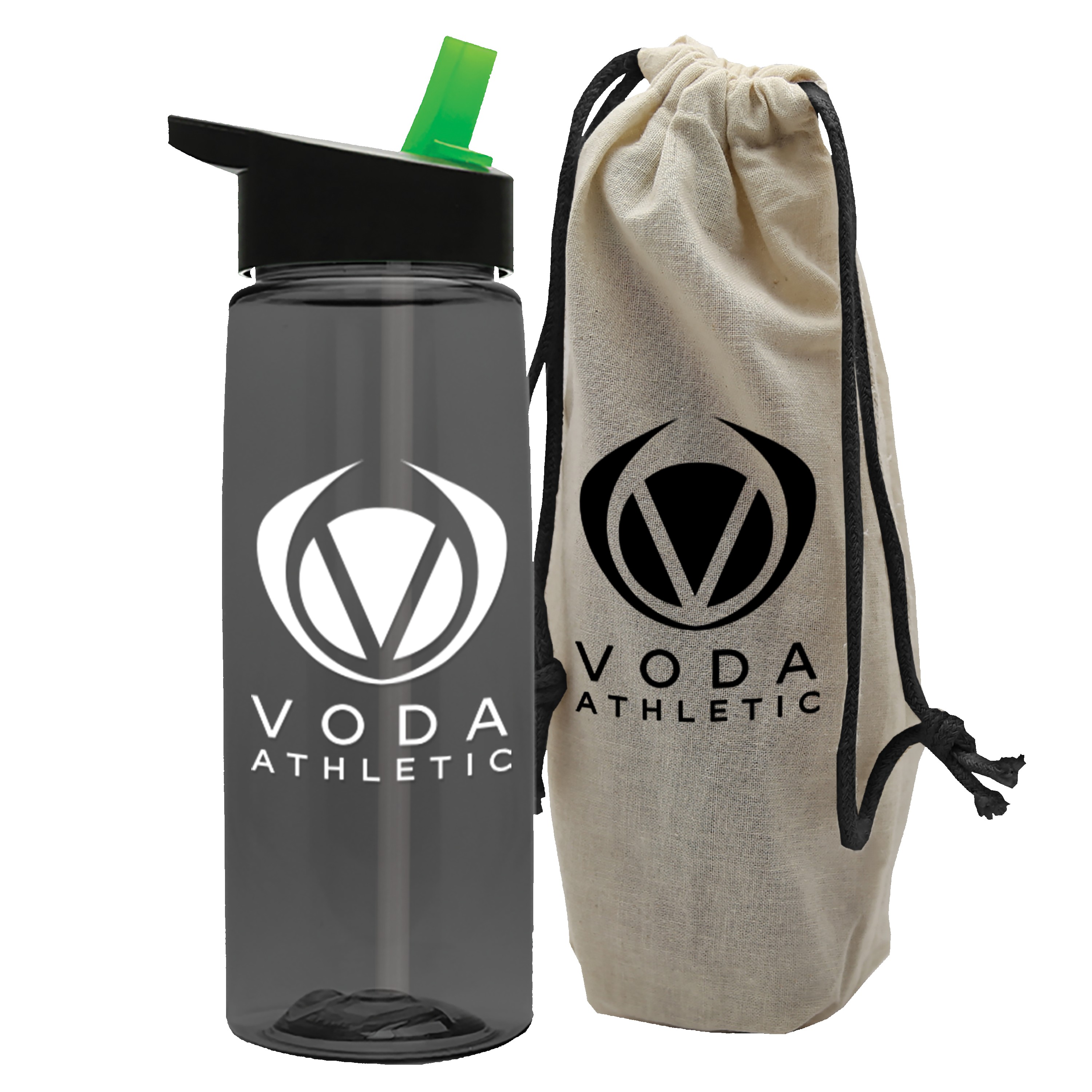 Picture of Garyline® Flair Tritan® Bottle with Flip-Straw Lid in a Cotton Bag - 26 oz.