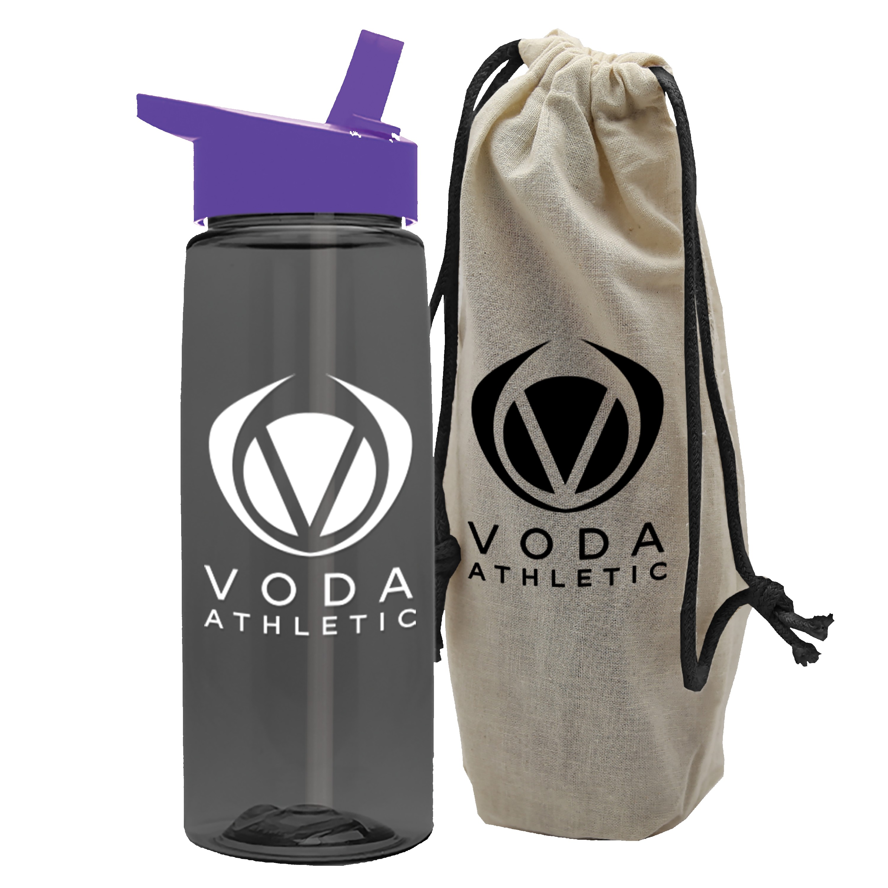 Picture of Garyline® Flair Tritan® Bottle with Flip-Straw Lid in a Cotton Bag - 26 oz.