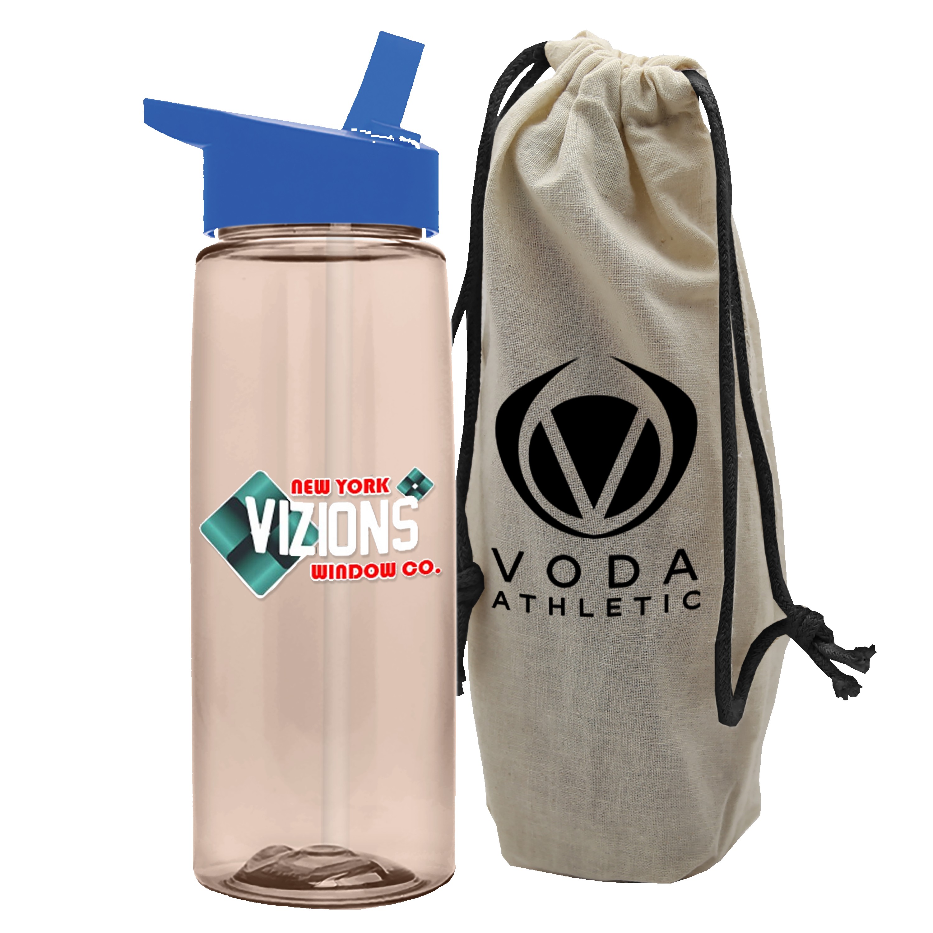 Picture of Garyline® Flair Tritan® Bottle with Flip-Straw Lid in a Cotton Bag - 26 oz.