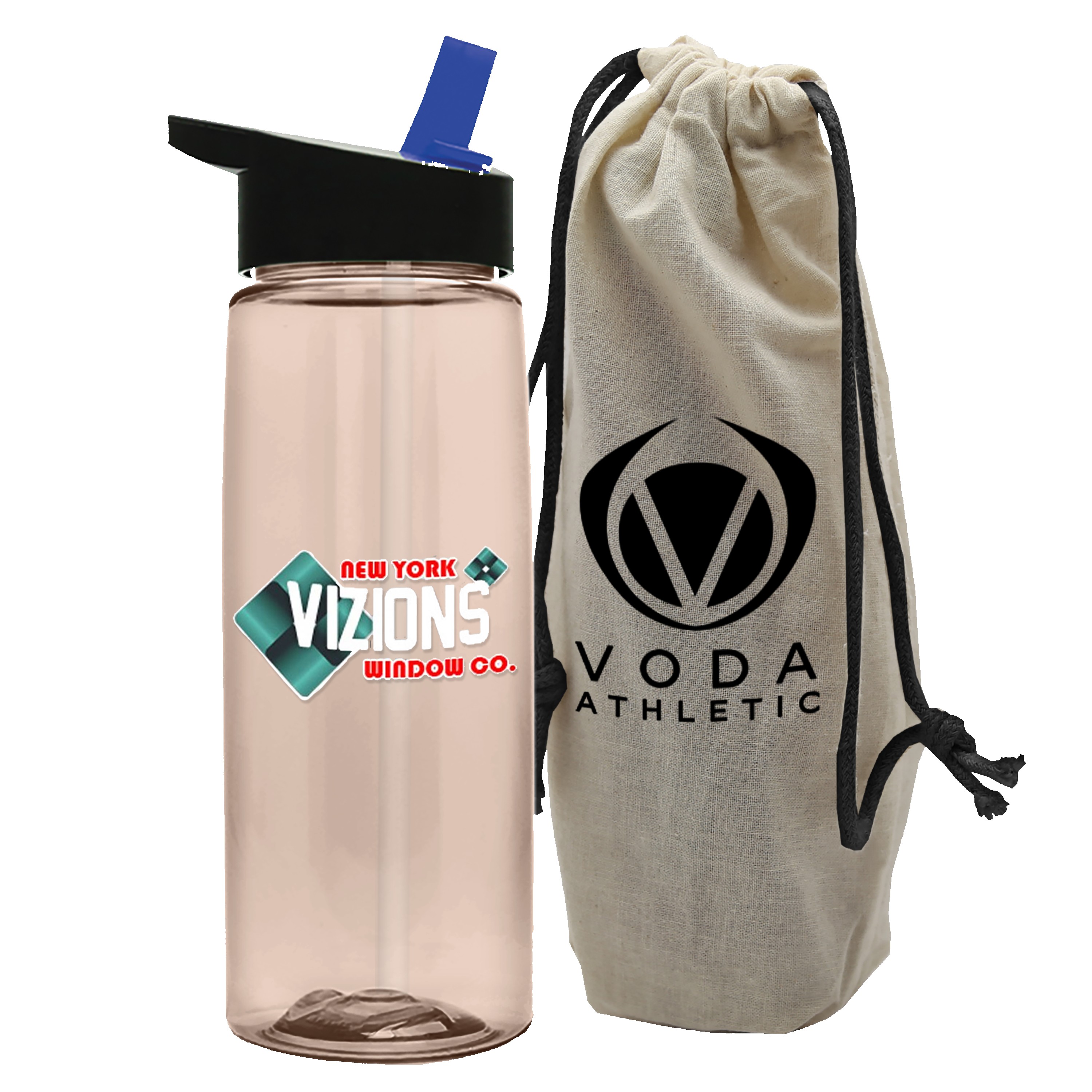 Picture of Garyline® Flair Tritan® Bottle with Flip-Straw Lid in a Cotton Bag - 26 oz.