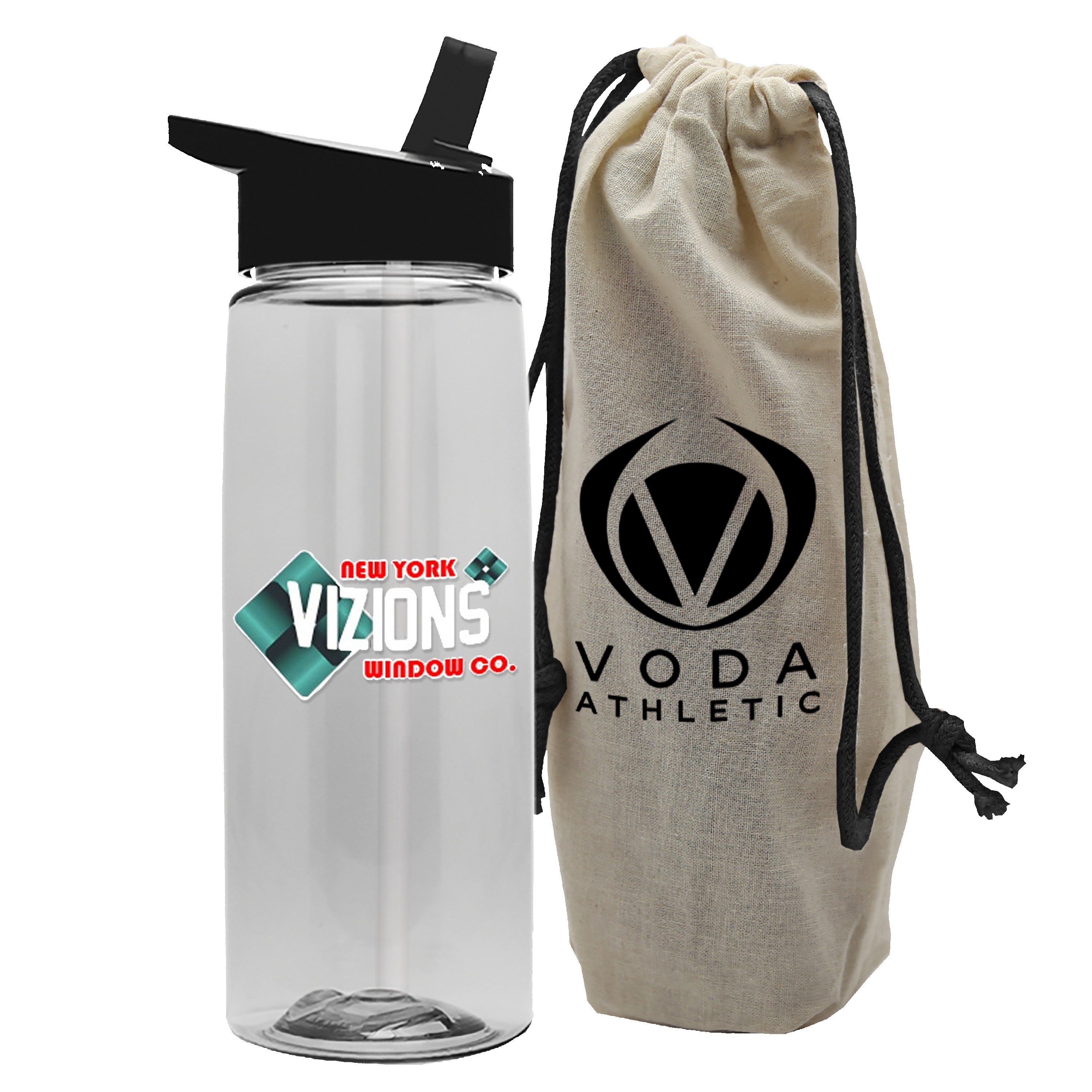 Picture of Garyline® Flair Tritan® Bottle with Flip-Straw Lid in a Cotton Bag - 26 oz.