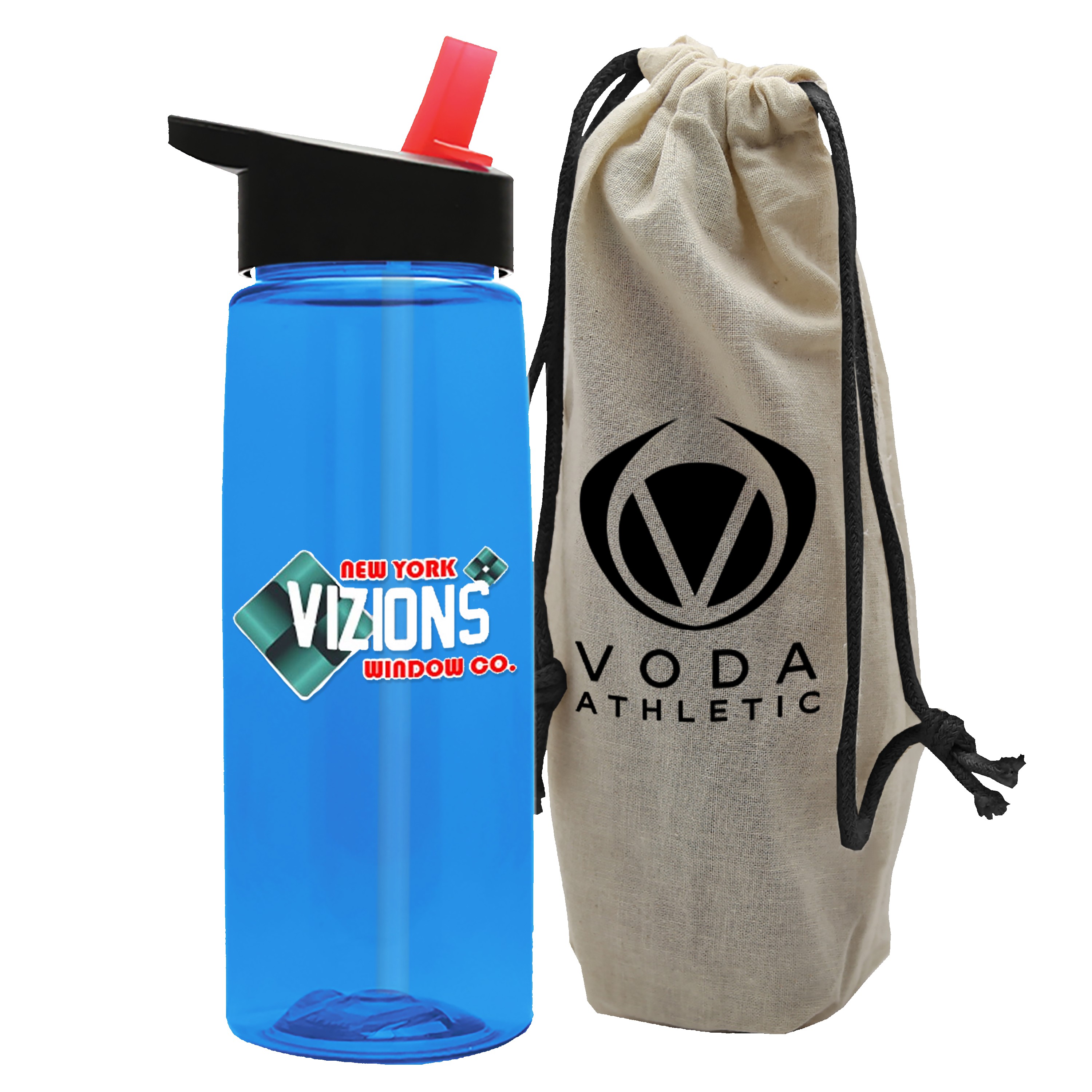Picture of Garyline® Flair Tritan® Bottle with Flip-Straw Lid in a Cotton Bag - 26 oz.