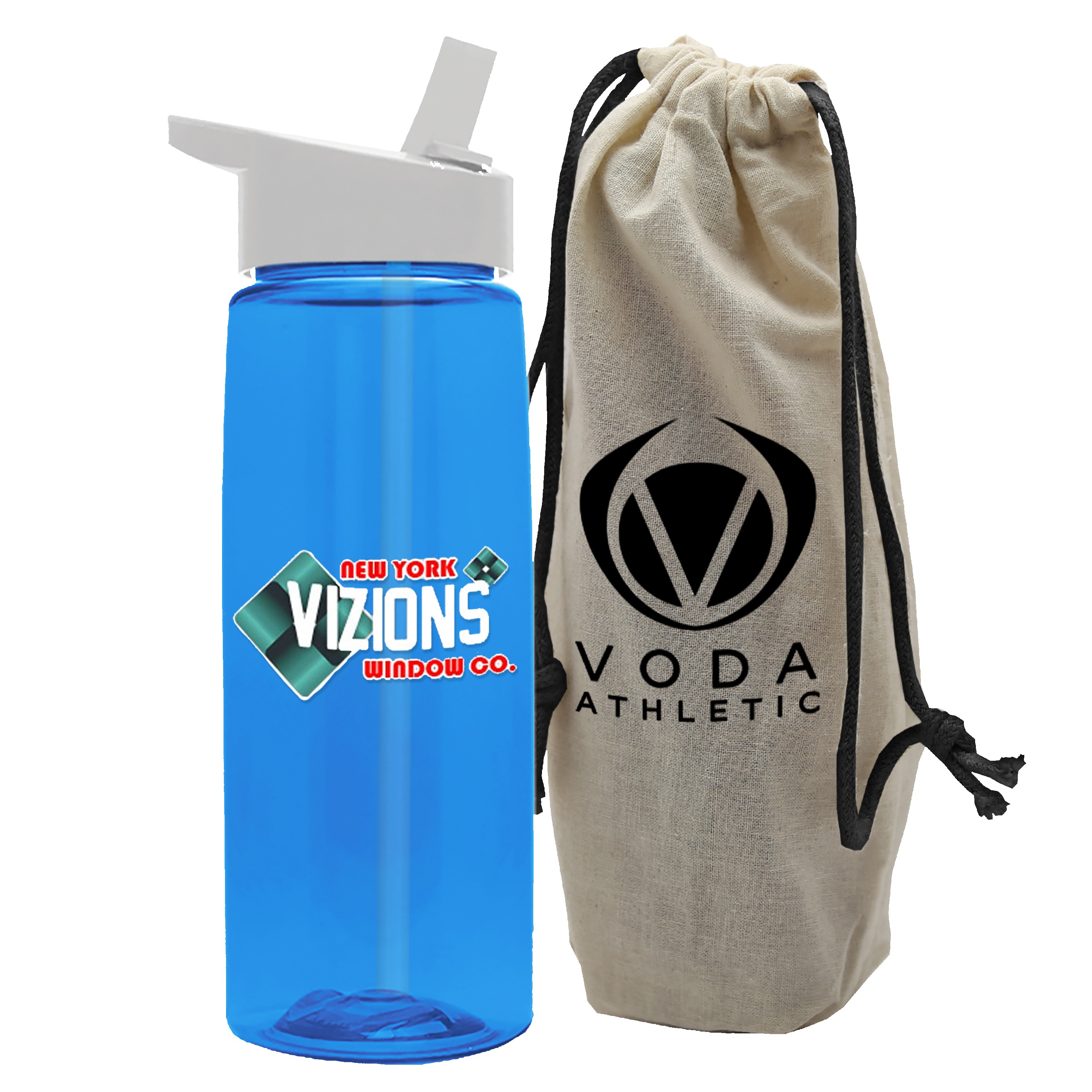 Picture of Garyline® Flair Tritan® Bottle with Flip-Straw Lid in a Cotton Bag - 26 oz.