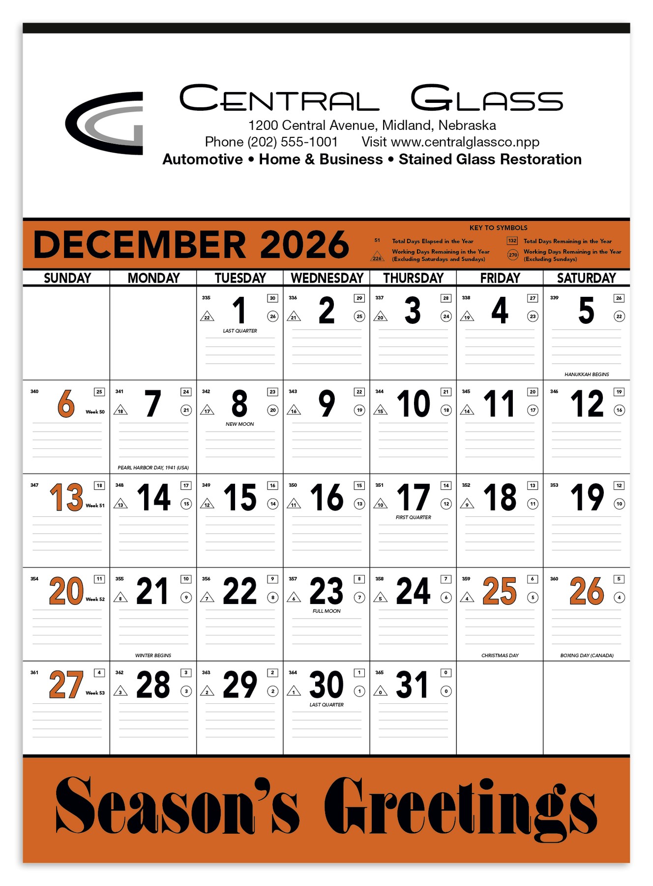 Picture of Triumph® Calendars Orange & Black Contractor Memo Calendar