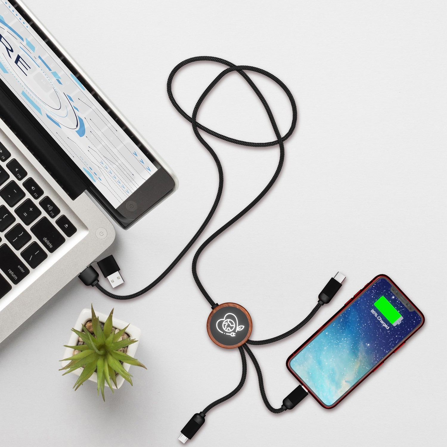 Picture of Bamboo 5-in-1 Charging Cable with Light-Up Logo