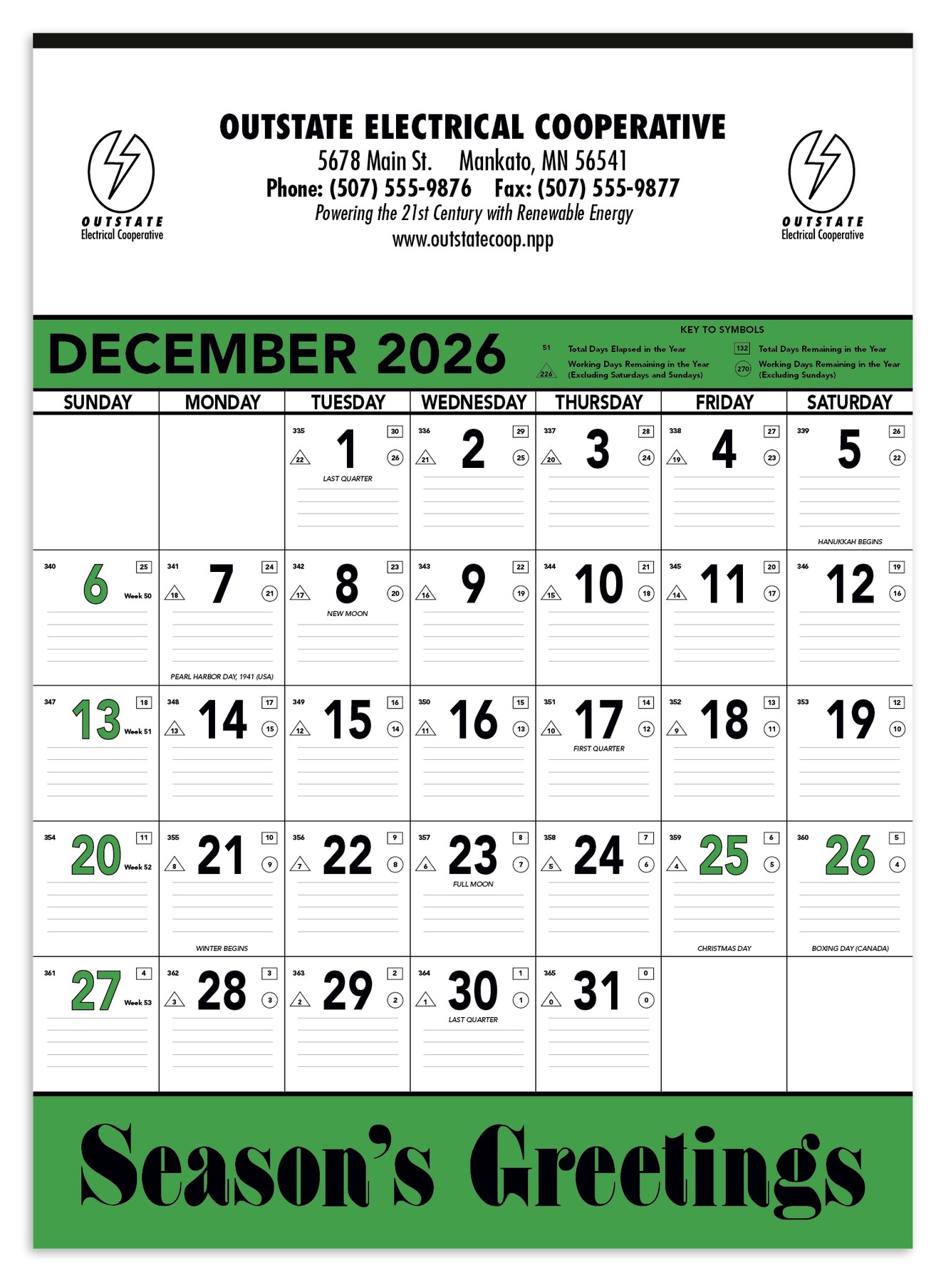 Picture of Triumph® Calendars Green & Black Contractor Memo Calendar