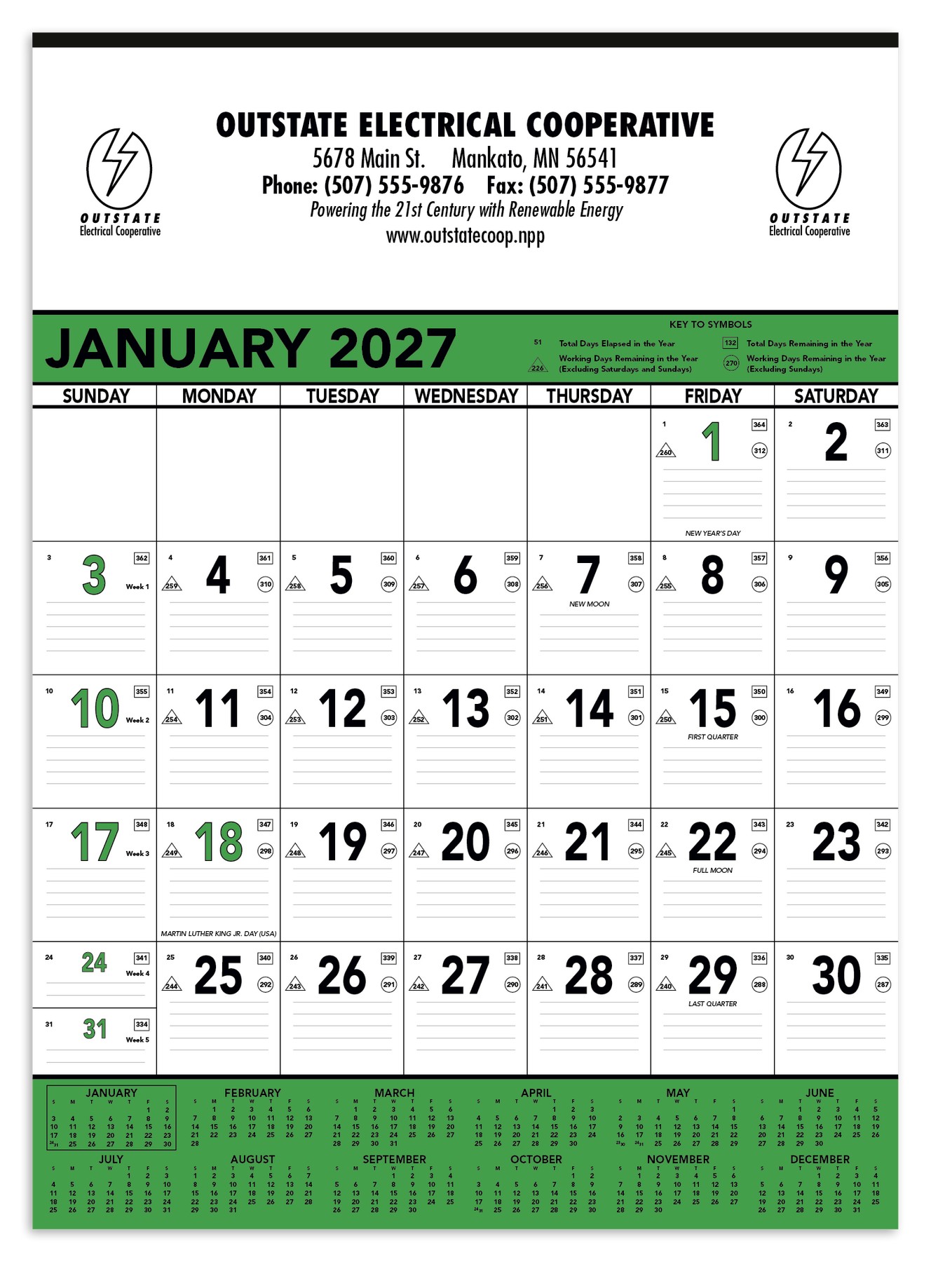 Picture of Triumph® Calendars Green & Black Contractor Memo Calendar
