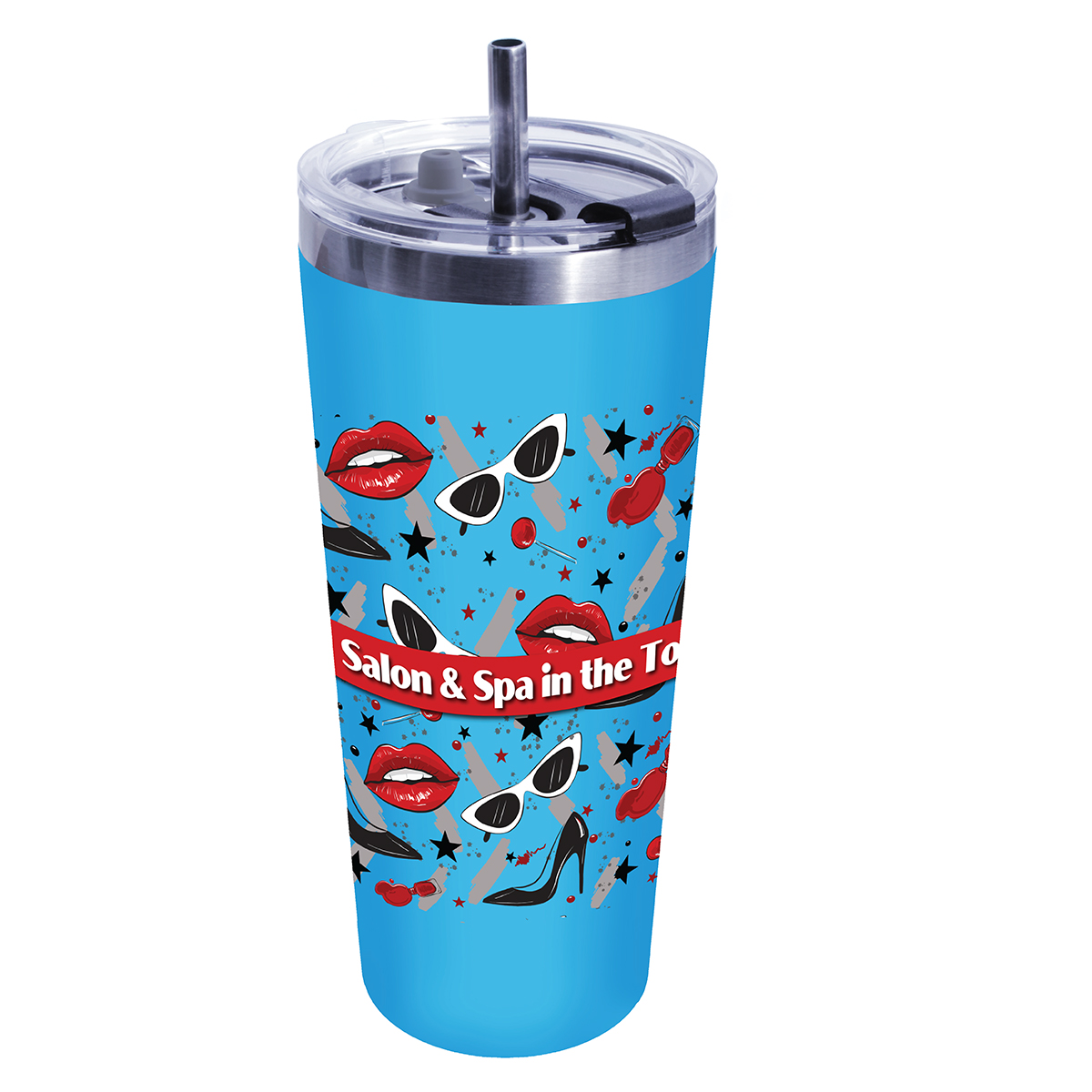 Picture of 22 Oz. Memphis Tumbler w/Flip Top Lid & Stainless Steel Straw (Full Color Digital)