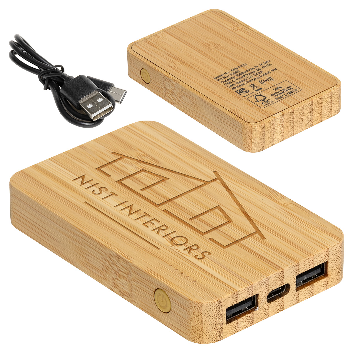 Picture of FSC® Bamboo 5000mAh Dual Port Power Bank with Wireless Charger