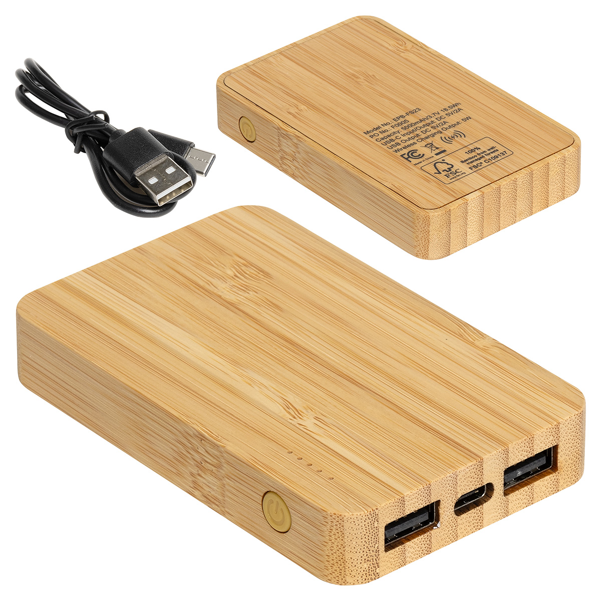 Picture of FSC® Bamboo 5000mAh Dual Port Power Bank with Wireless Charger