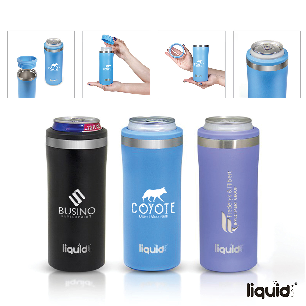 Picture of Liquid Fusion 12 oz. Double Wall, Stainless Steel Skinny Can Cooler
