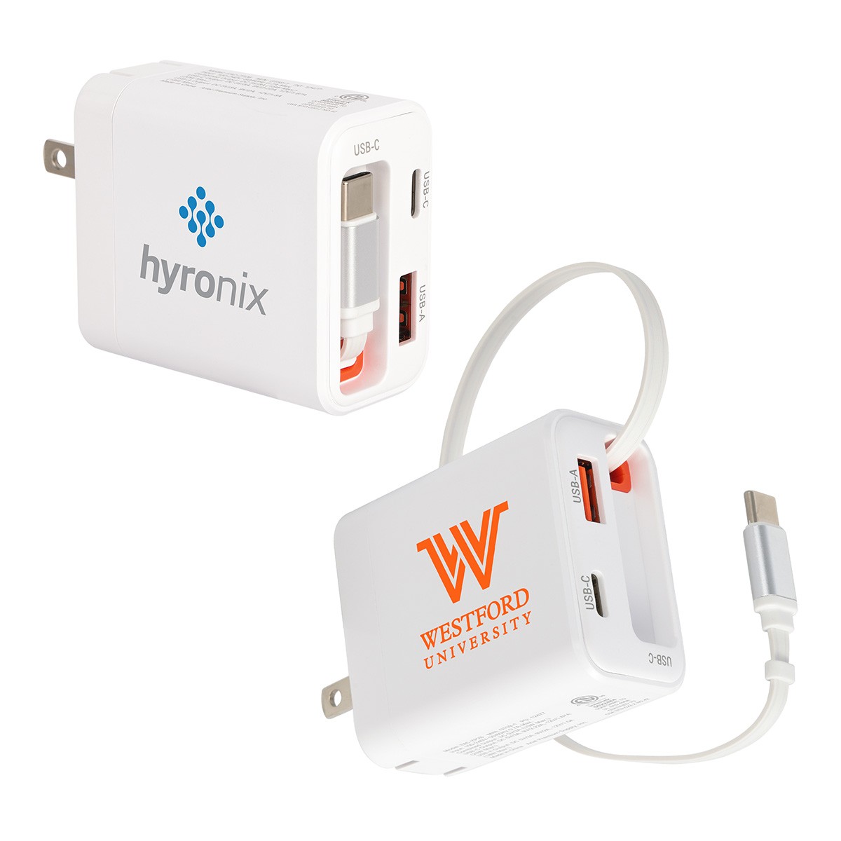 Picture of Zip ETL-Listed 20W PD Dual Port Wall Charger With Retractable USB-C Cable
