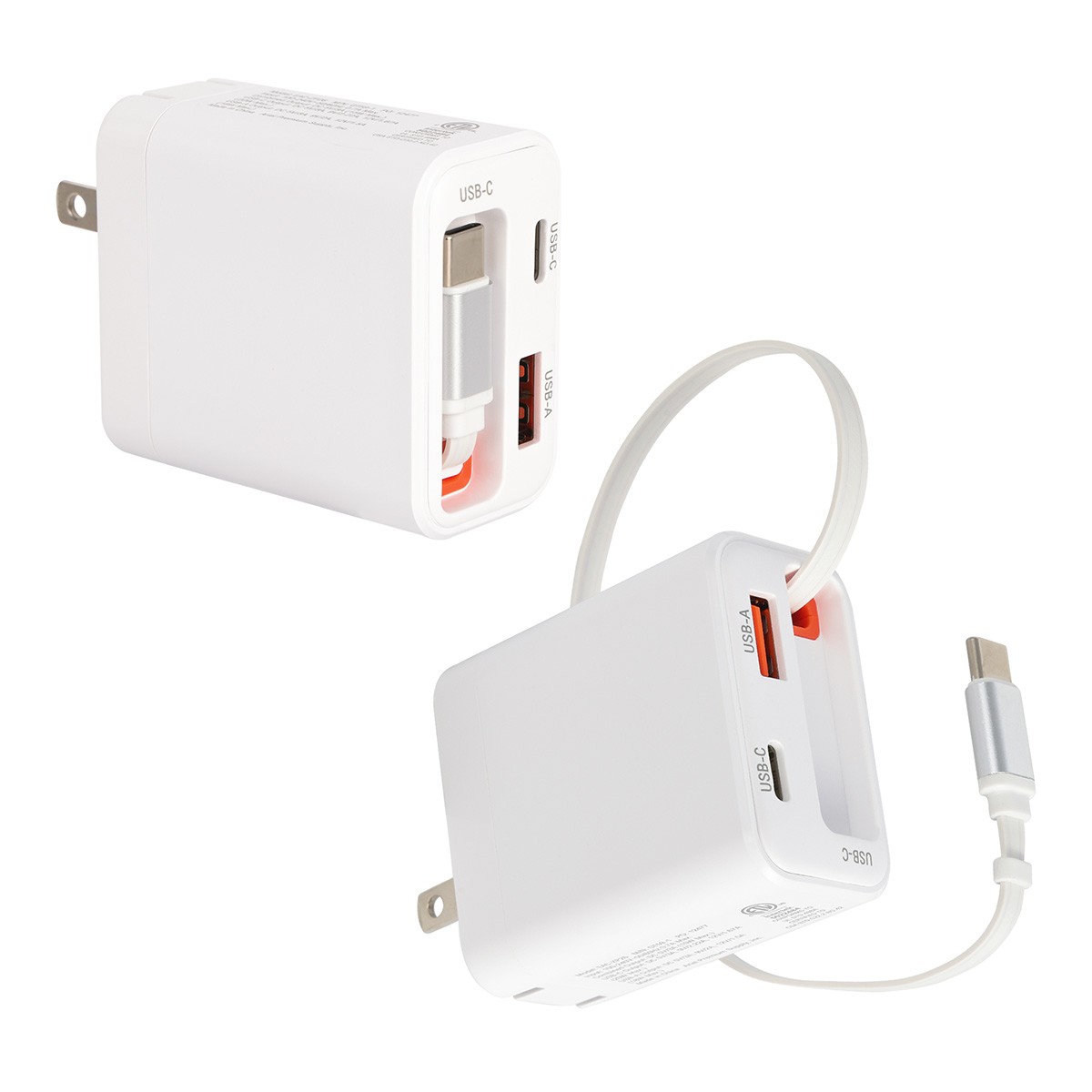 Picture of Zip ETL-Listed 20W PD Dual Port Wall Charger With Retractable USB-C Cable