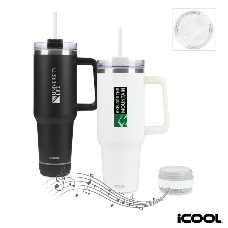 Picture of iCOOL Borrego 40 oz. Double Wall, Stainless Steel Travel Mug with Speaker