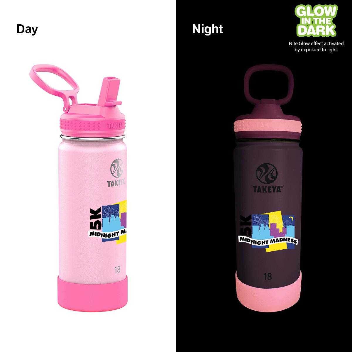 Picture of Takeya 18 oz. Actives Glow in the Dark Bottle, Full Color Digital