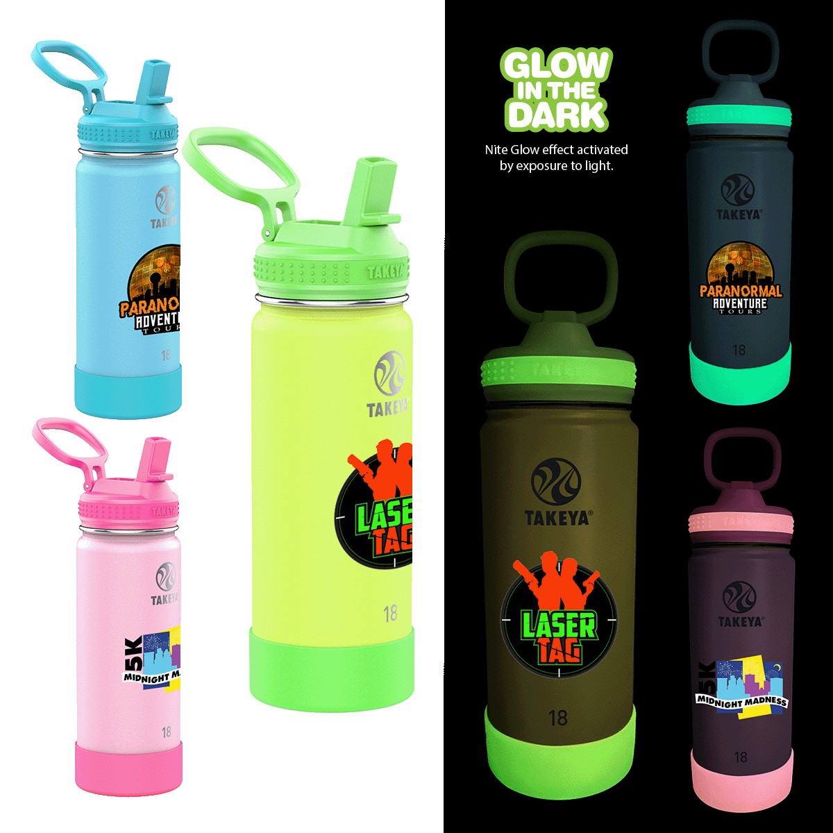 Picture of Takeya 18 oz. Actives Glow in the Dark Bottle, Full Color Digital