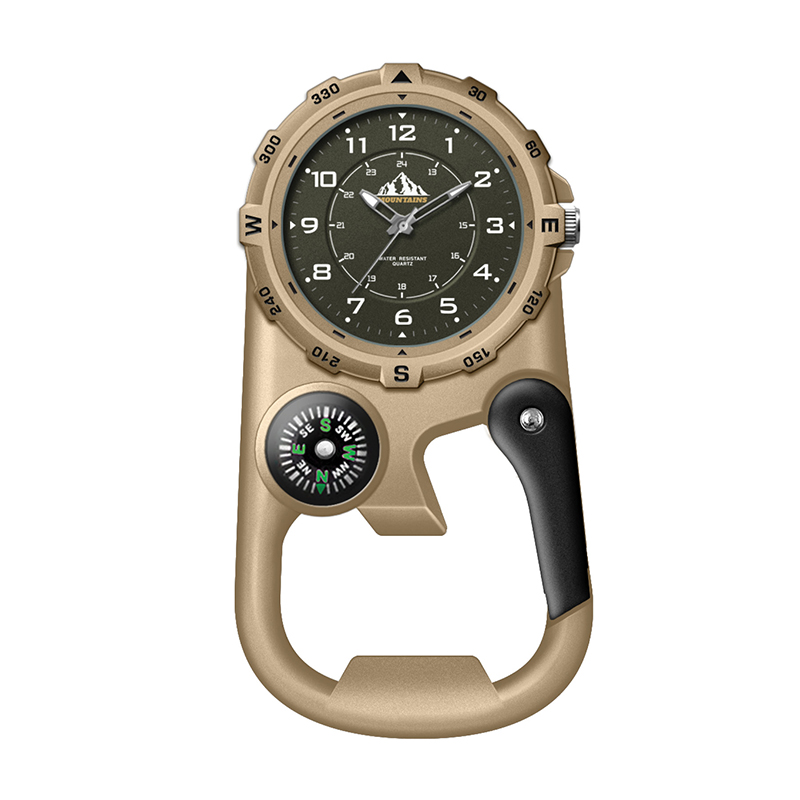 Picture of Wc8229 41mm Metal Copper Pocket Watch, 3 Hand Mvmt, Black Dial, Compass, Carabiner