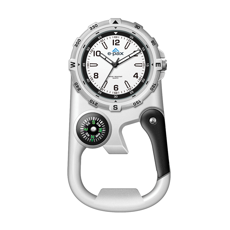 Picture of Wc8227 41mm Metal Matte Silver Pocket Watch, 3 Hand Mvmt, White Dial, Compass, Carabiner