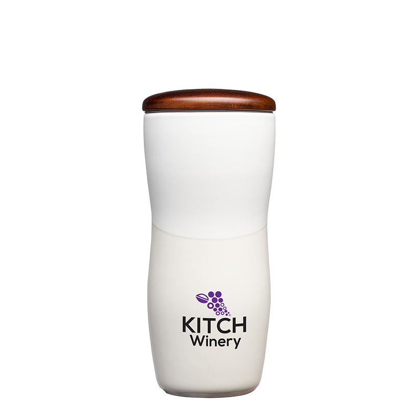 Picture of Tarrazu 12 oz. Double Wall Ceramic Tumbler w/ Wood Lid