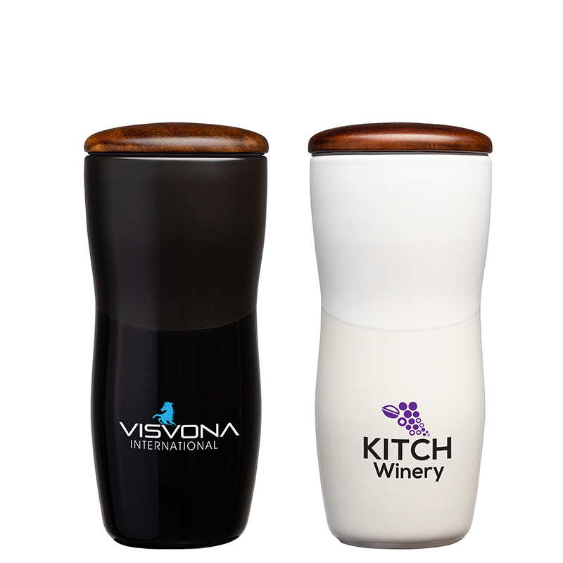 Picture of Tarrazu 12 oz. Double Wall Ceramic Tumbler w/ Wood Lid