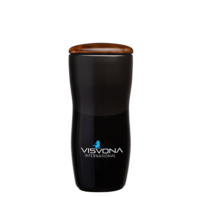 Picture of Tarrazu 12 oz. Double Wall Ceramic Tumbler w/ Wood Lid