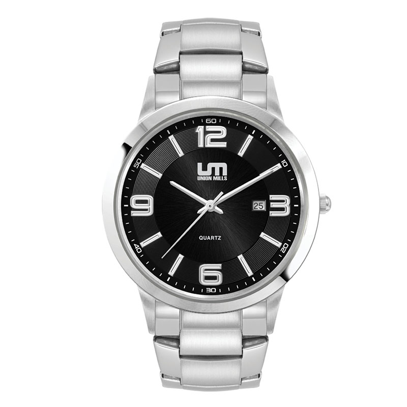 Picture of Men's Silver Stainless Steel Case Watch Men's Silver Stainless Steel Case, Black Sunray Dial, and Bl
