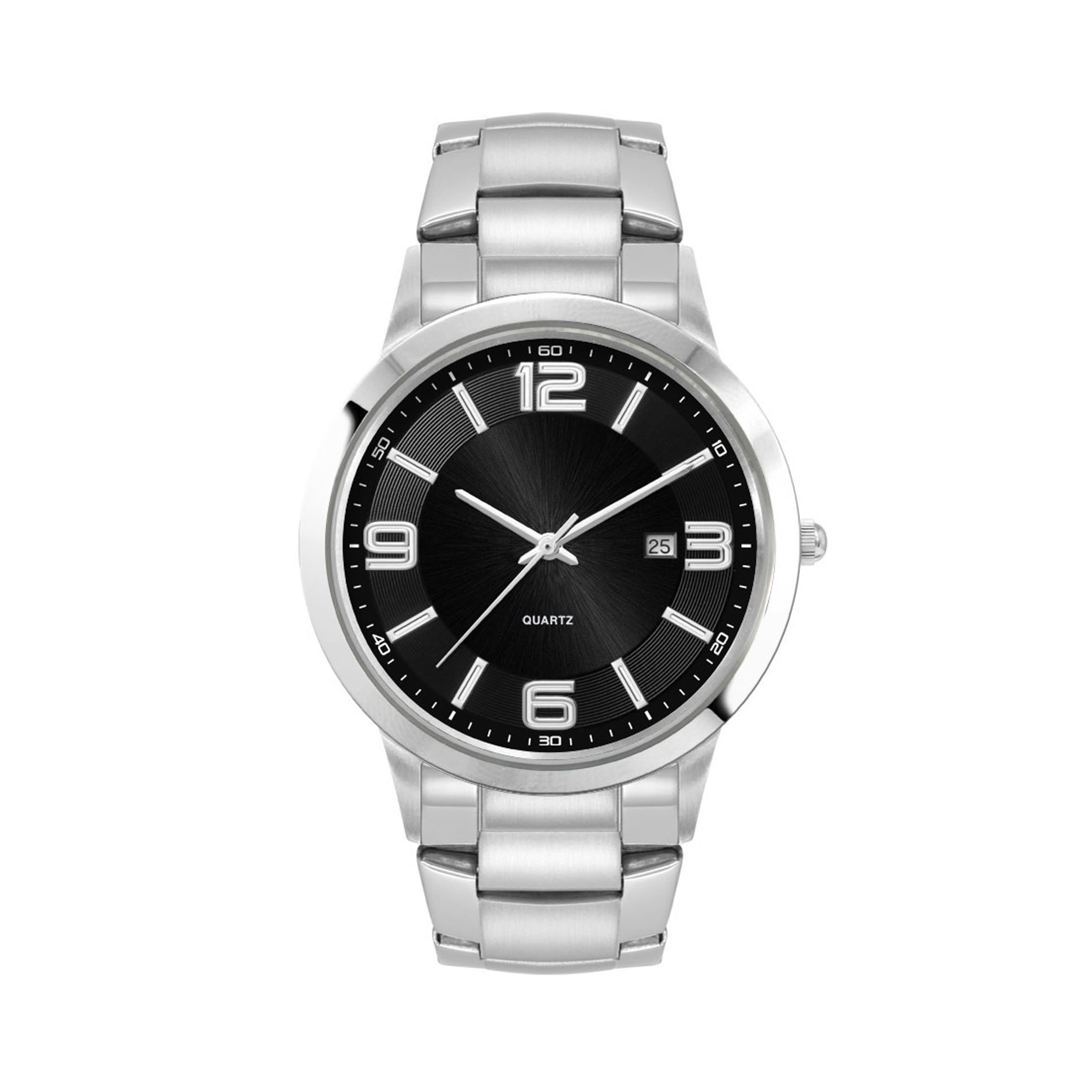 Picture of Men's Silver Stainless Steel Case Watch Men's Silver Stainless Steel Case, Black Sunray Dial, and Bl