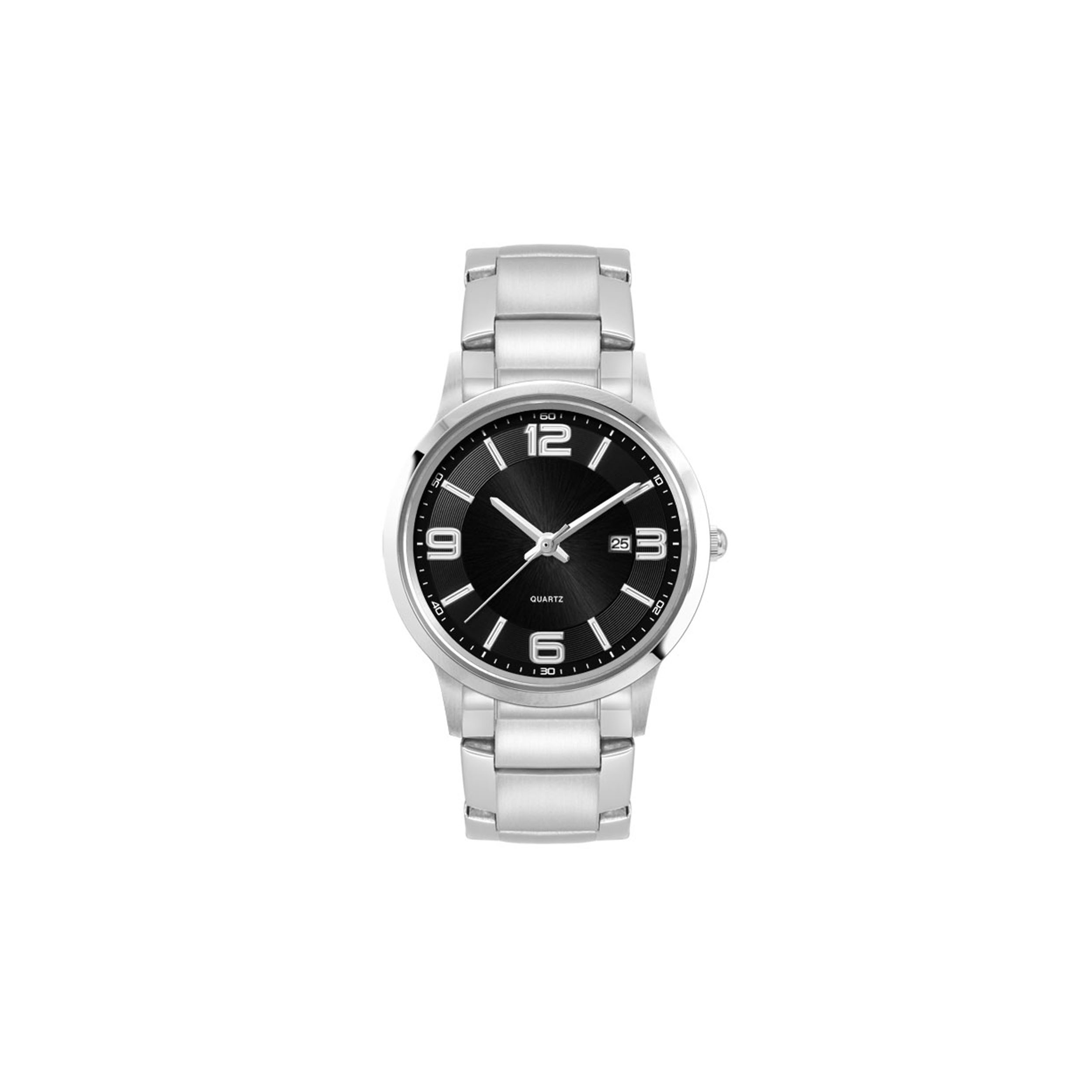 Picture of Ladies Black Case Watch Ladies Silver Stainless Steel Case, Black Sunray Dial, and Silver Stainless 