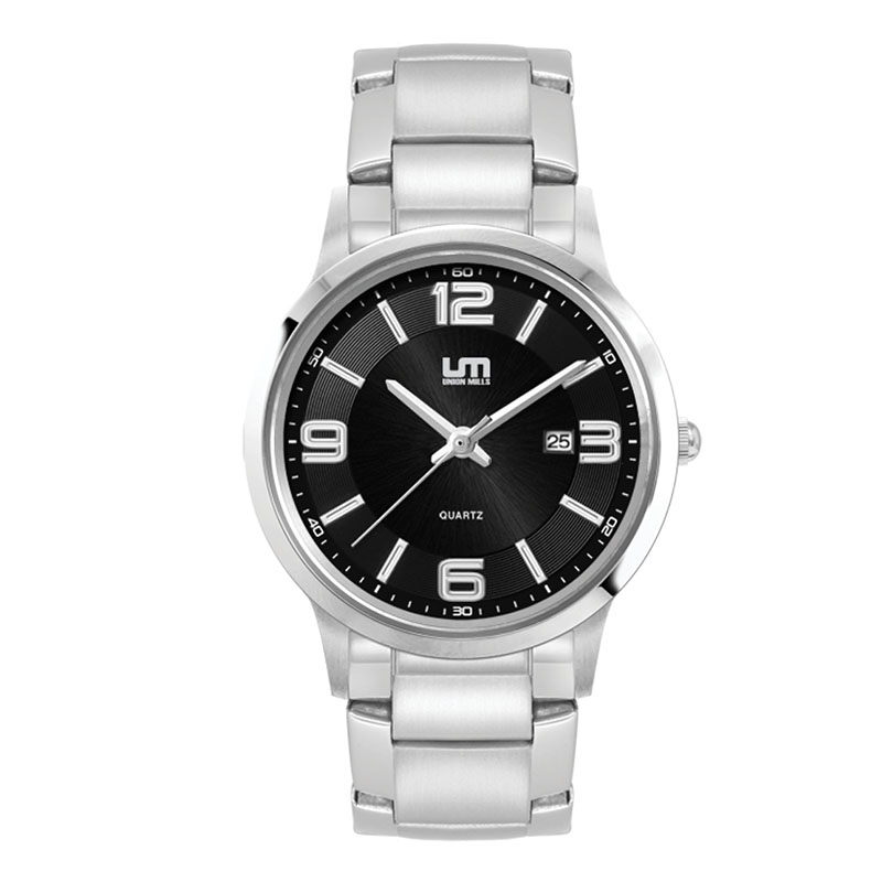 Picture of Ladies Black Case Watch Ladies Silver Stainless Steel Case, Black Sunray Dial, and Silver Stainless 