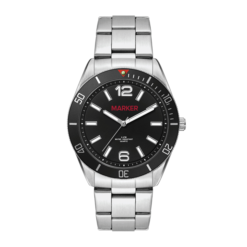 Picture of Wc5186 42mm Metal Matte Silver Case, 3 Hand Mvmt, Black Dial, Bk Rotating Bezel, Silver Bracelet, Fl