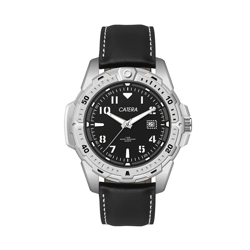 Picture of Wc5910 45mm Metal Matte Silver Case, 3 Hand, Dte Display, Black Dial, Leather Strap, Flat Mineral Cr