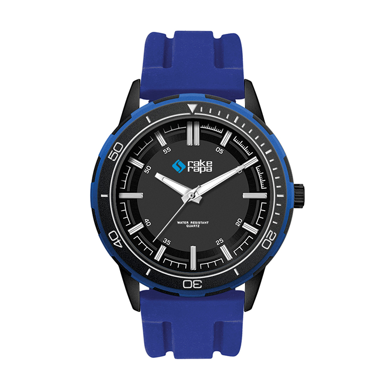 Picture of Wc9266 43.5mm Metal Black Case, 3 Hand Mvmt, Black Dial, Blue Ring, Silicone Strap, Flat Mineral Cry