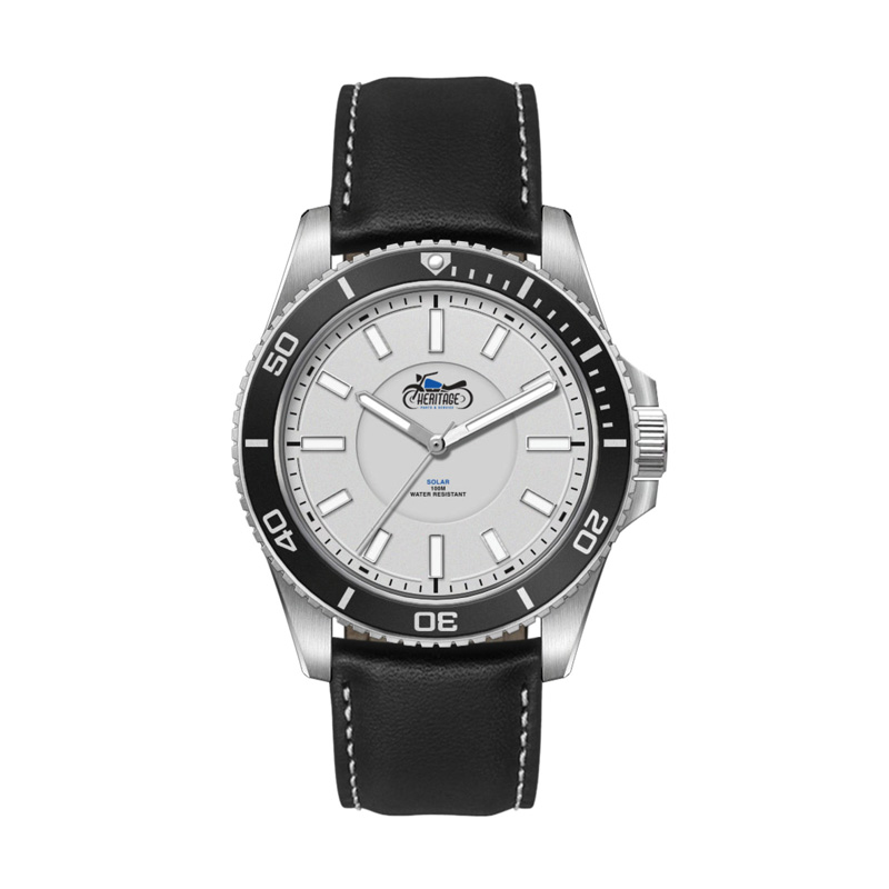 Picture of 42.5mm, Ss, Silver Case, Bk Bezel, 3-Hand "Solar" Mvt