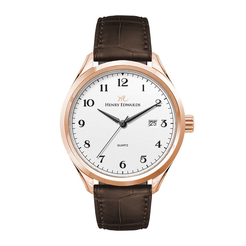 Picture of Watch Creations 42MM, 3 HAND WITH DATE, ROSE GOLD PLATED STEEL CASE, WHITE DIAL, BROWN CROCO BACK GR