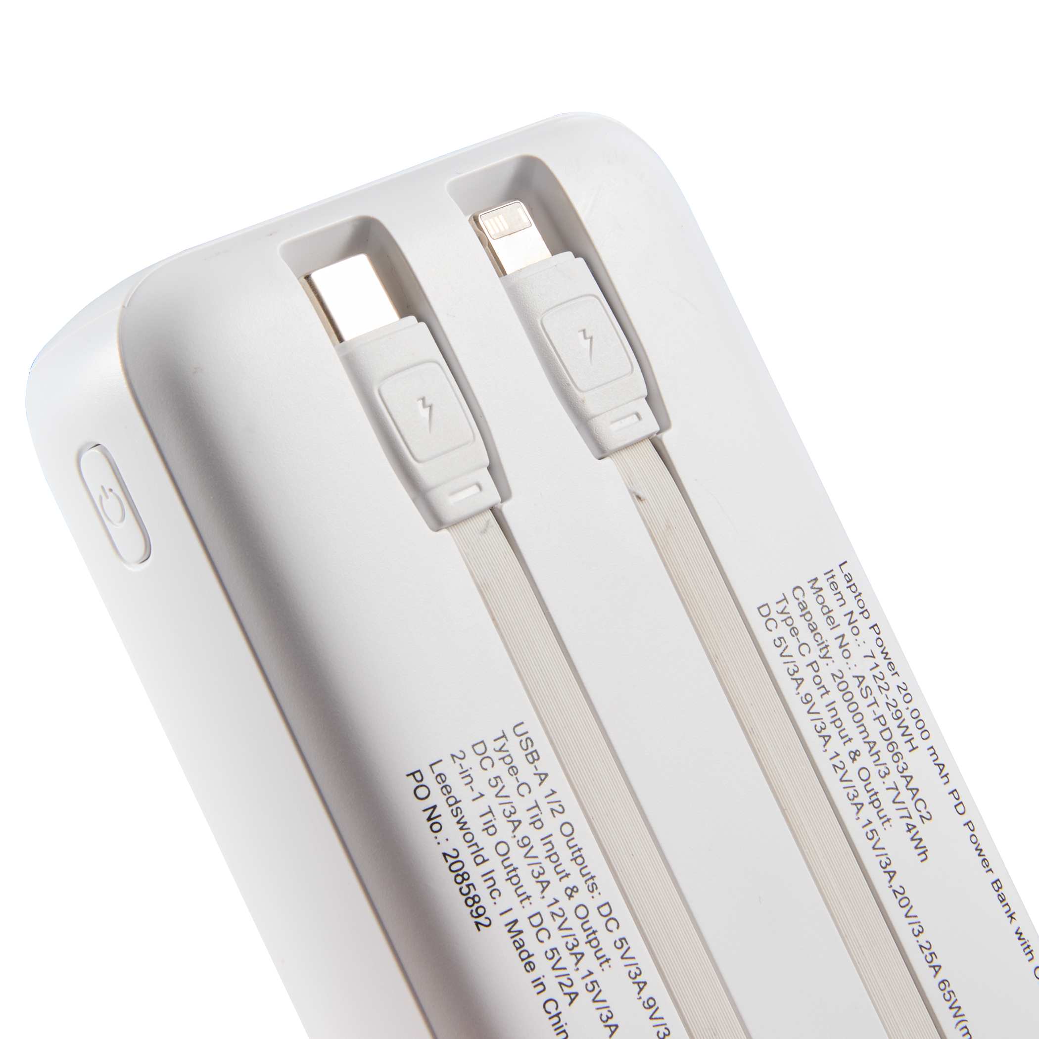 Picture of Laptop Power 20,000 mAh PD Power Bank with Integrated Cables